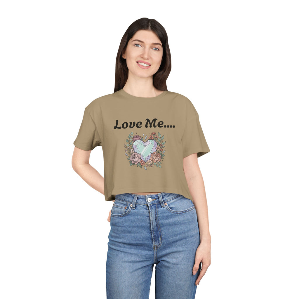 Crop Tee — "Love Me... or Don't." Heart & Coffin Floral Graphic