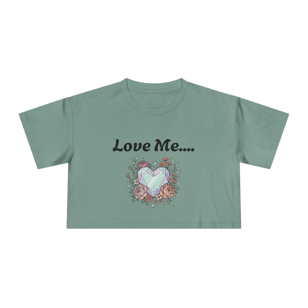 Crop Tee — "Love Me... or Don't." Heart & Coffin Floral Graphic