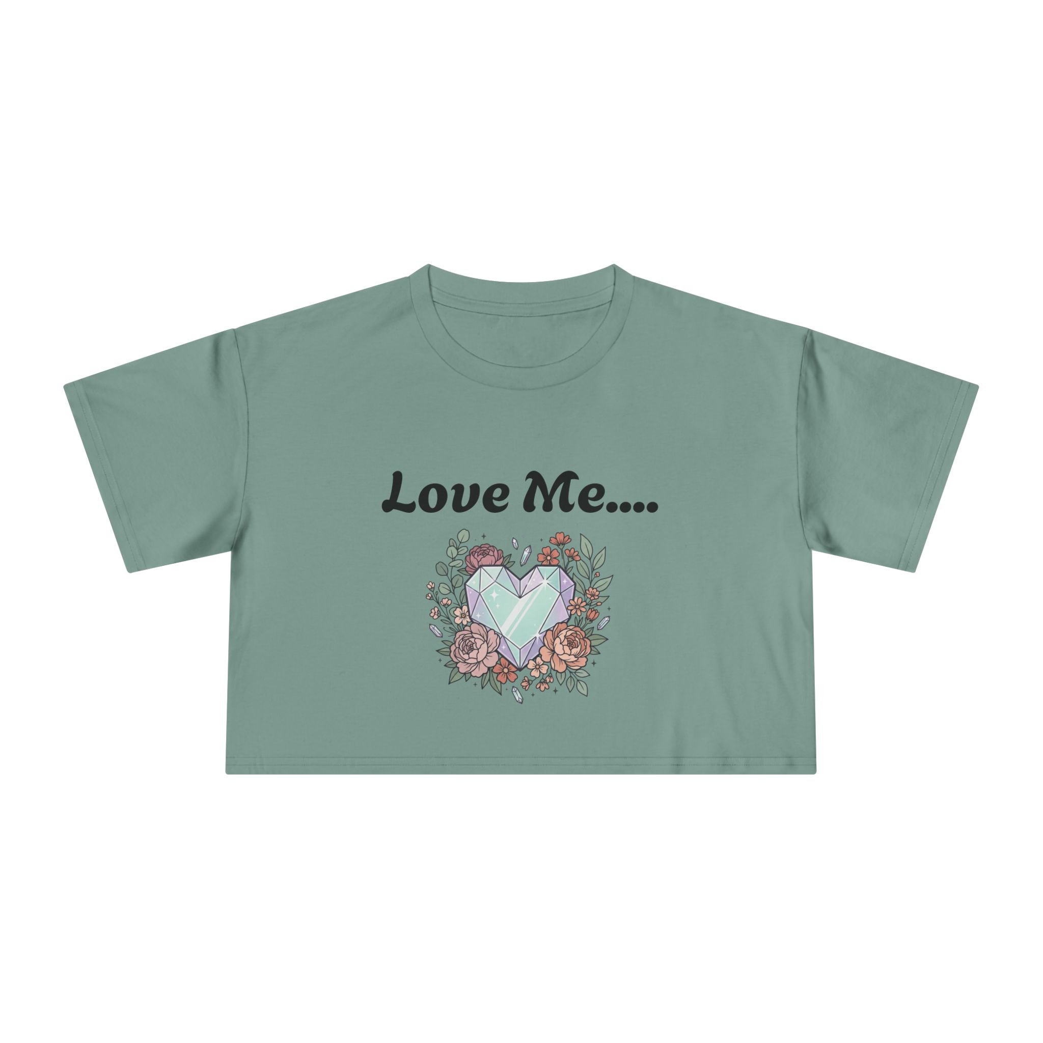 Crop Tee — "Love Me... or Don't." Heart & Coffin Floral Graphic