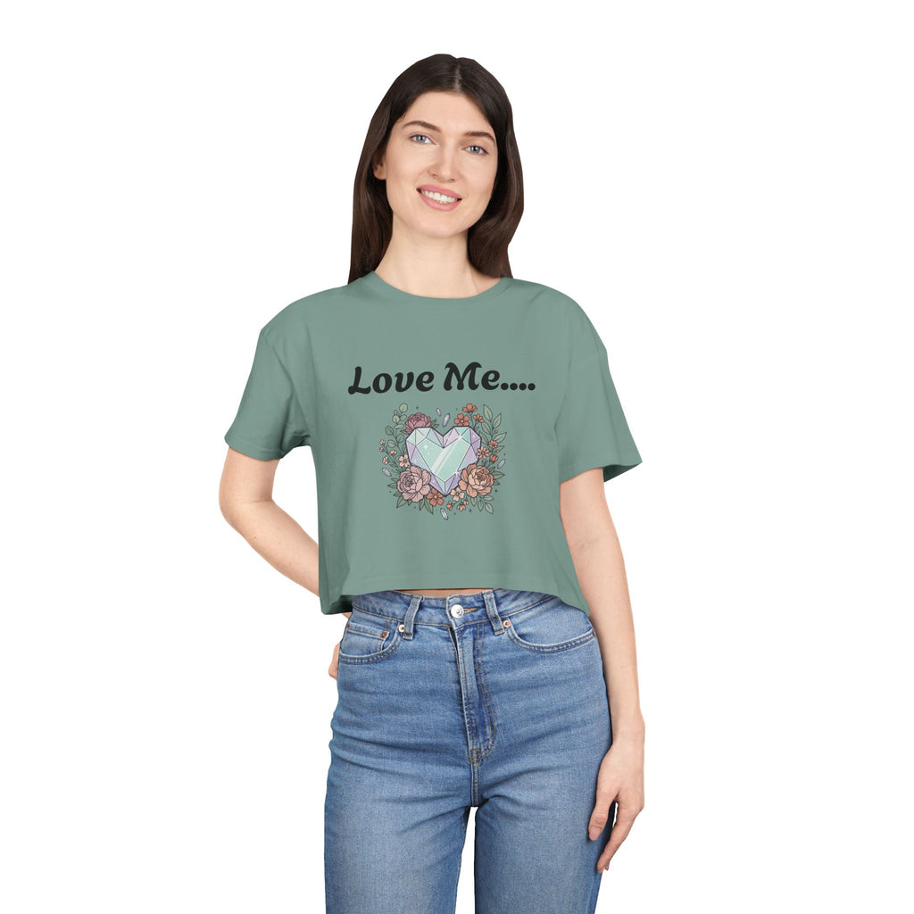 Crop Tee — "Love Me... or Don't." Heart & Coffin Floral Graphic