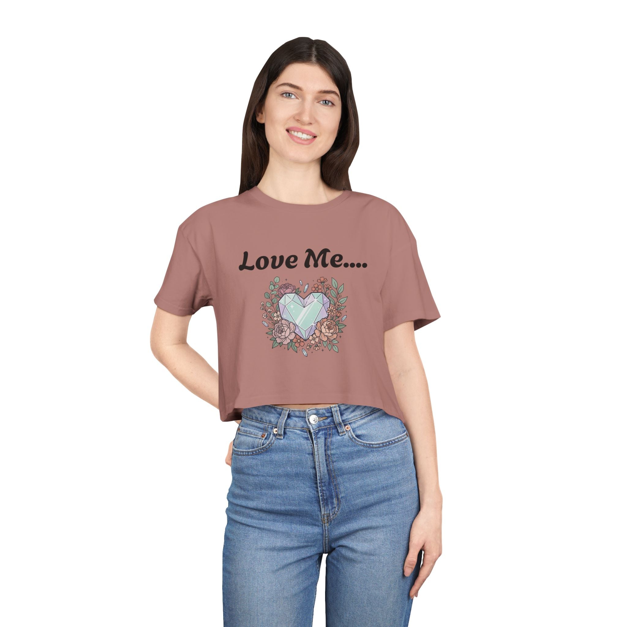Crop Tee — "Love Me... or Don't." Heart & Coffin Floral Graphic