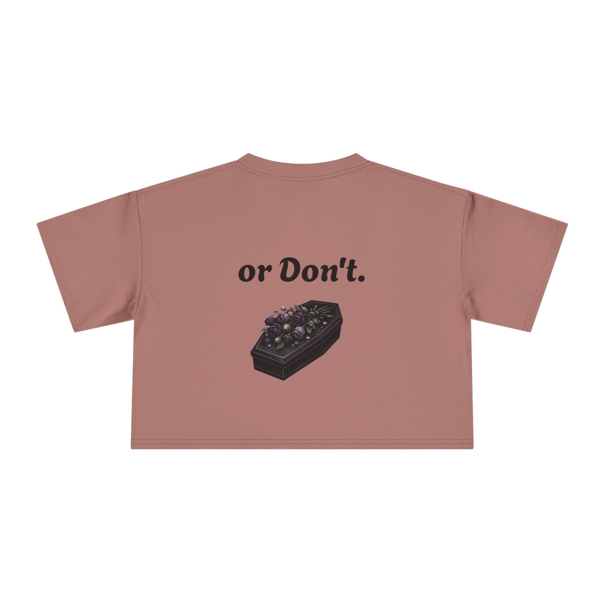 Crop Tee — "Love Me... or Don't." Heart & Coffin Floral Graphic