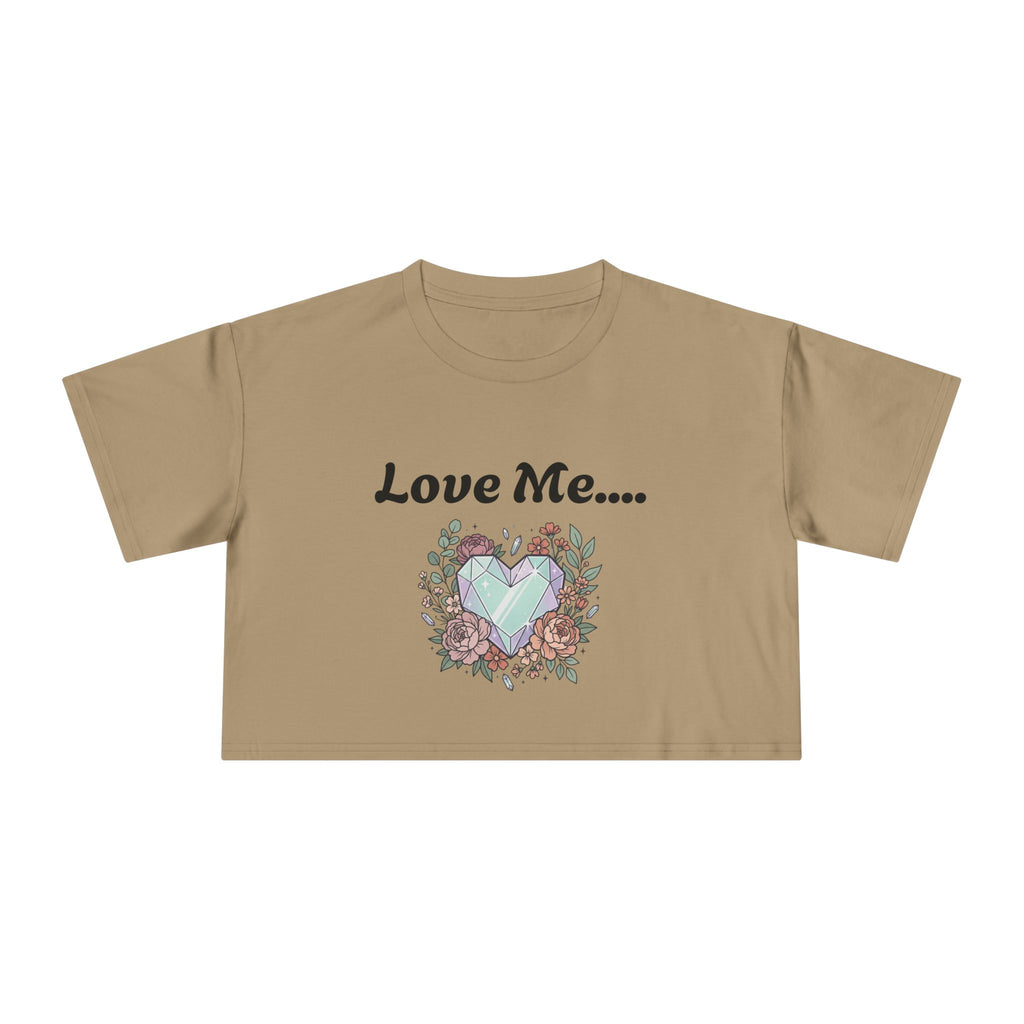 Crop Tee — "Love Me... or Don't." Heart & Coffin Floral Graphic